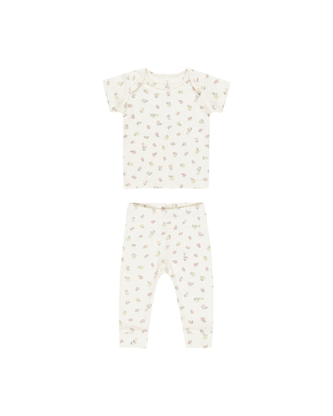 Quincy Mae Ivory Fleur Ribbed Short Sleeve Tee + Legging Set