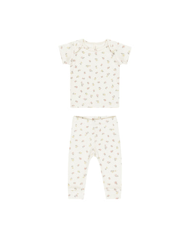 Quincy Mae Ivory Fleur Ribbed Short Sleeve Tee + Legging Set