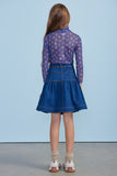 Petite Pink Dark Indigo Denim Fit & Flare Skirt