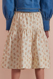 Petite Pink Cream Flower Bud Denim Fit & Flare Midi Skirt