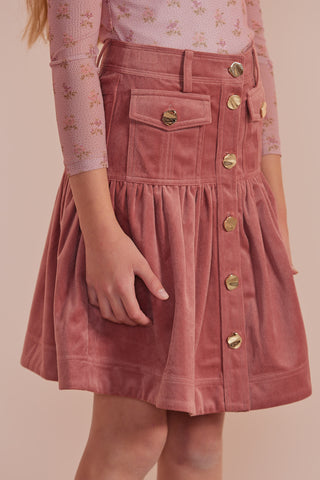 Petite Pink Misty Rose Cord Fit & Flare Skirt