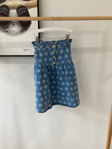 Louis Louise Light Blue Denim Flower LONG Pipeau Skirt