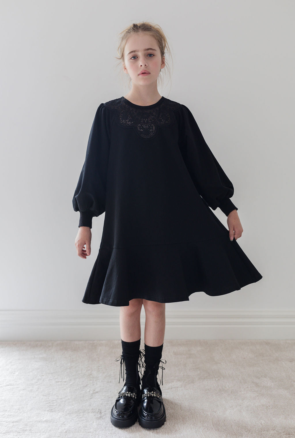 Steph Black Crochet Yoke Sweat Dress Steph Black Crochet Yoke Sweat Dress