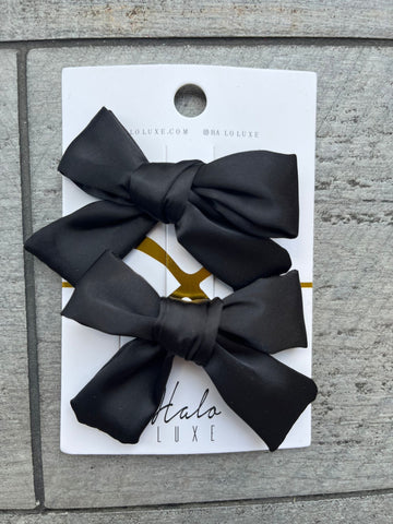 Halo Luxe Black Rosa Vintage Satin Double Bow Clips