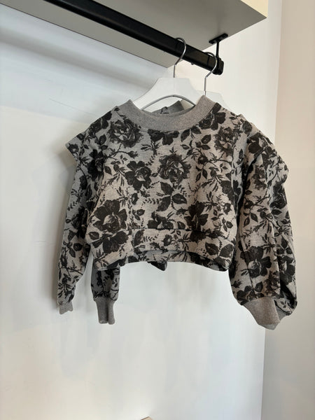 Petite Amalie Grey Black Rose Printed Sweat Top