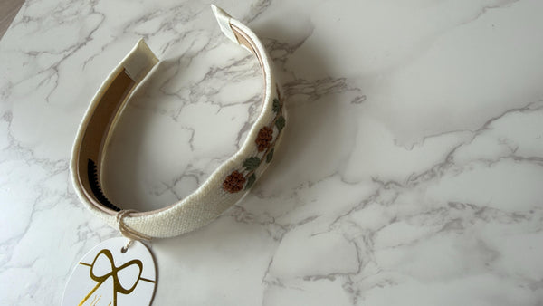 Halo Luxe Cream Josie Floral Embroidered Ribbed Knit Headband