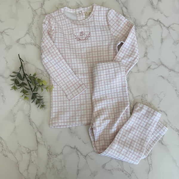 Bonjoy Pink Emblem Dainty Grid Long Sleeve Pjs