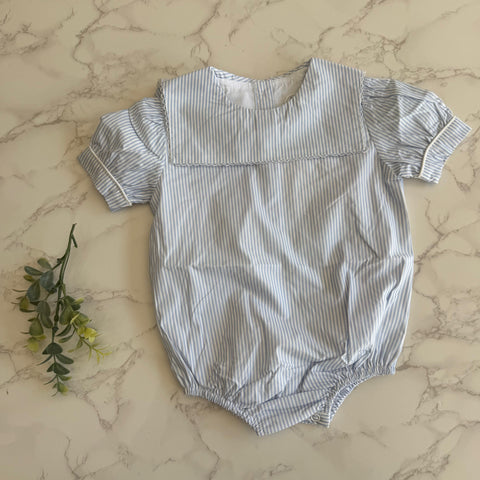 Bonjoy Girls Blue Stripe Sailor Shabbos Romper