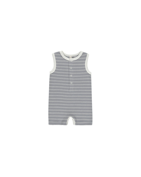 Quincy Mae Blue Pinstripe Ribbed Henley Romper