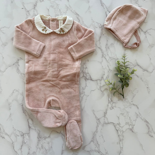Lilette Dusty Pink Velour Collar Footie Set