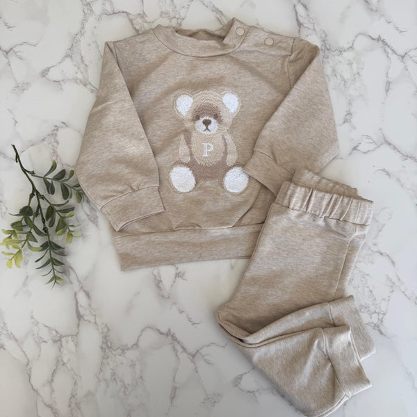Patachou Beige Melange Bear Sweater + Pant Set