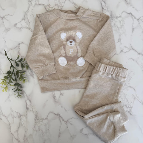 Patachou Beige Melange Bear Sweater + Pant Set