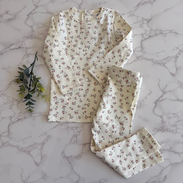 Bonjoy Ivory Floral Blooming Elegance Long Sleeve Pajamas