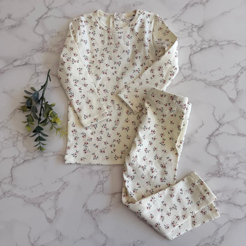 Bonjoy Ivory Floral Blooming Elegance Long Sleeve Pajamas