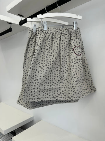Piupiuchick Knee Length Light Grey with Black Flowers Skirt