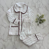 Coco Blanc Burgundy Printed Collar Pajamas