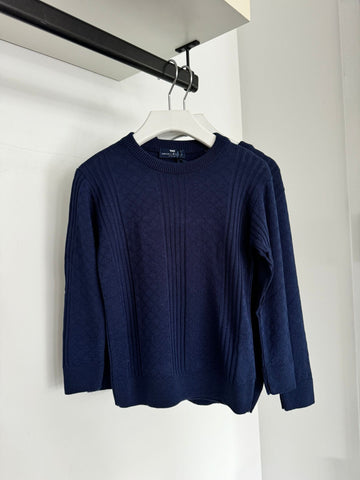 Manuell Frank Royal Navy Textured Crewneck Sweater