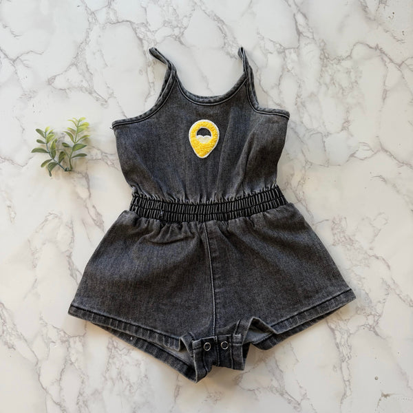 Birnham on the Sea Girls Black Wash Gathered Romper