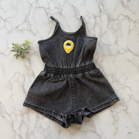 Birnham on the Sea Girls Black Wash Gathered Romper