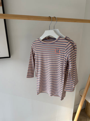 Bonjoy Purple Stripe Summer 3/4 Sleeve T-shirt