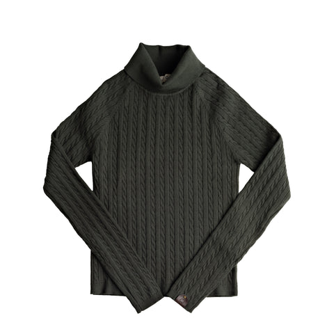 Birnham on the Sea Moss Green Teen Cableknit Turtleneck Sweater