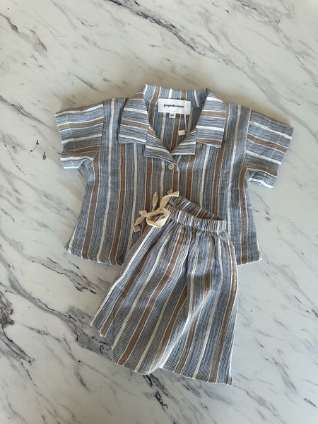 Pequeno Tocon Stripes Muslin Flap Shirt + Short Set