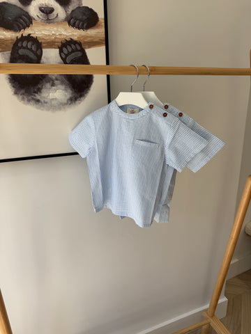 Copenhagen Colors Sky Blue/Cream Stripe Seersucker SS Blouse