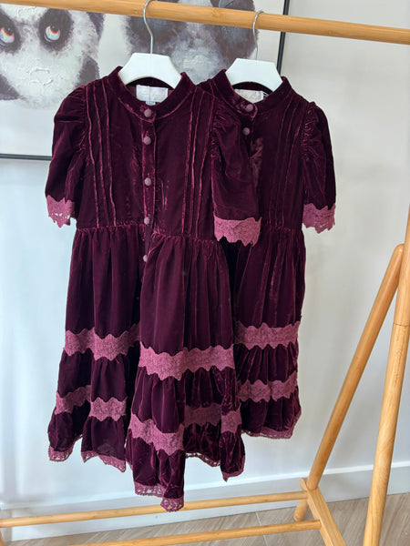 Petite Amalie Dark Cherry Lace Velvet Midi Dress