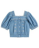 Emile et Ida Light Denim Embroidered Blouse + Short Set