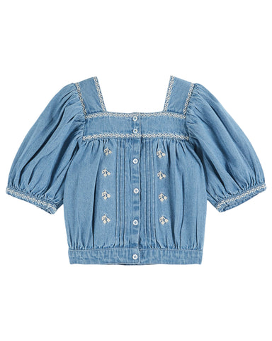 Emile et Ida Light Denim Embroidered Blouse + Short Set