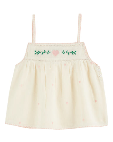 Emile et Ida Baby Ecru Heart Embroidered Tank + Bloomer Set