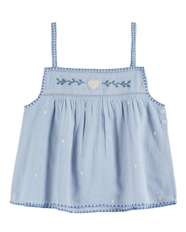 Emile et Ida Baby Foam Blue Heart Embroidered Tank + Bloomer Set