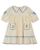 Emile et Ida Ecru/Blue Embroidered Dress