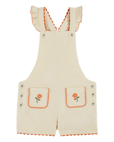 Emile et Ida Ecru Embroidered Short Overalls