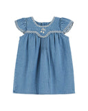 Emile et Ida Baby Light Denim Embroidered Cherries Dress