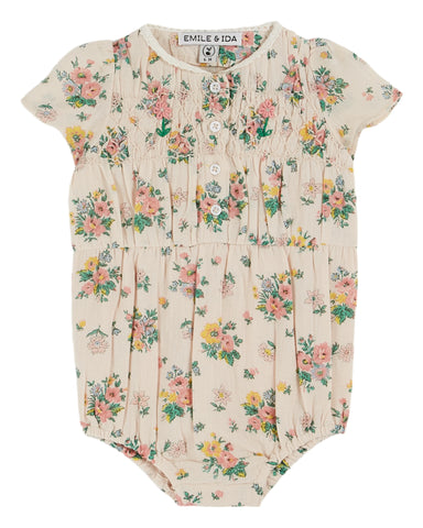 Emile et Ida Printemps Rose Smocked Romper