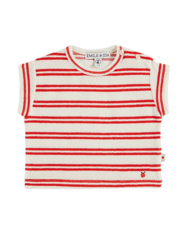 Emile et Ida Baby Red Stripe Terry T-shirt + Bloomer Set