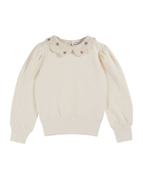 Emile et Ida Cream Crochet Collar Sweatshirt