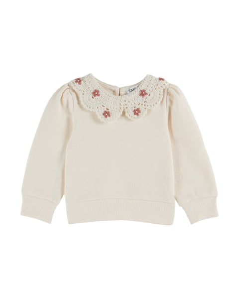 Emile et Ida Baby Cream Crochet Collar Sweatshirt