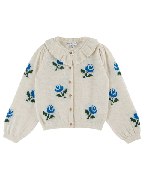 Emile et Ida Ecru Flowers Cardigan