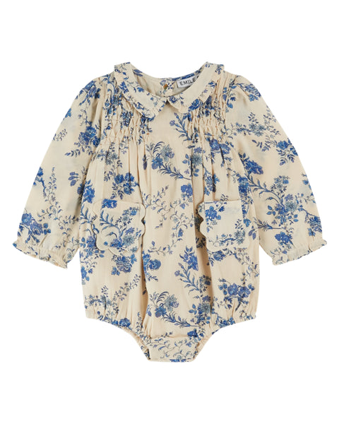 Emile et Ida Blue Orchid Smocked Romper