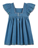 Emile et Ida Light Denim Embroidered Dress