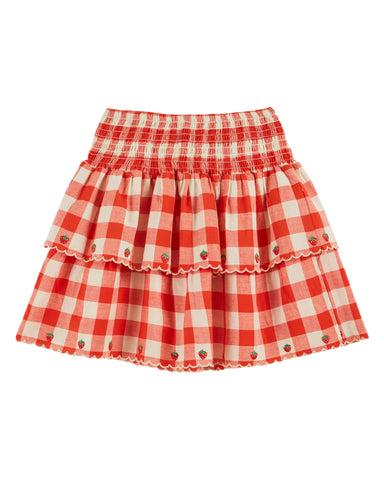 Emile et Ida Red Vichy Embroidered Skirt