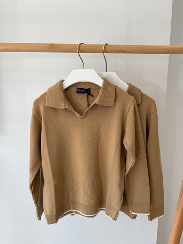 Emanuel Pris Camel Knit Polo with Panna Trim