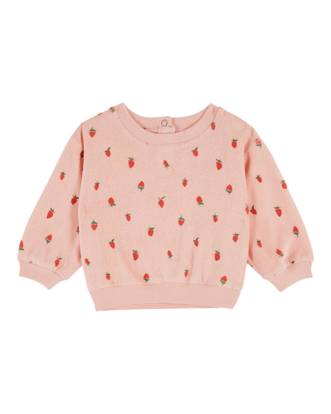 Emile et Ida Baby Pink Strawberries Terry Sweatshirt + Legging Set