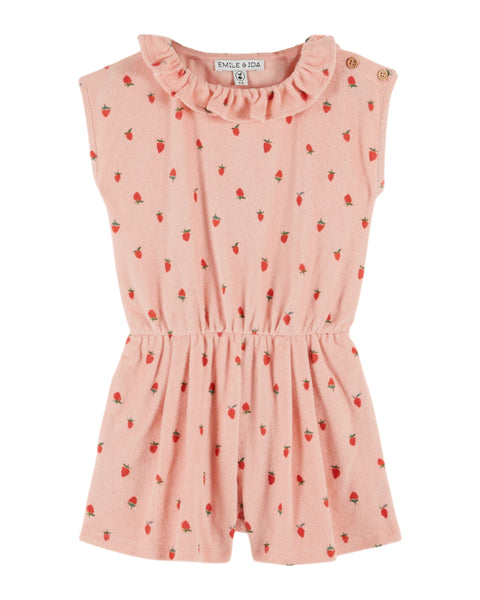 Emile et Ida Pink Strawberries Terry Jumpsuit