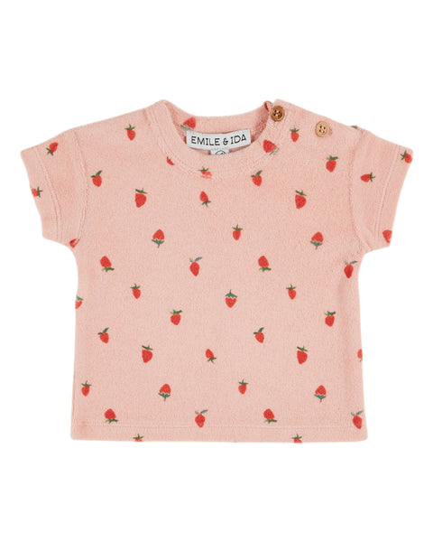 Emile et Ida Baby Pink Strawberries Terry Tee + Bloomer Set