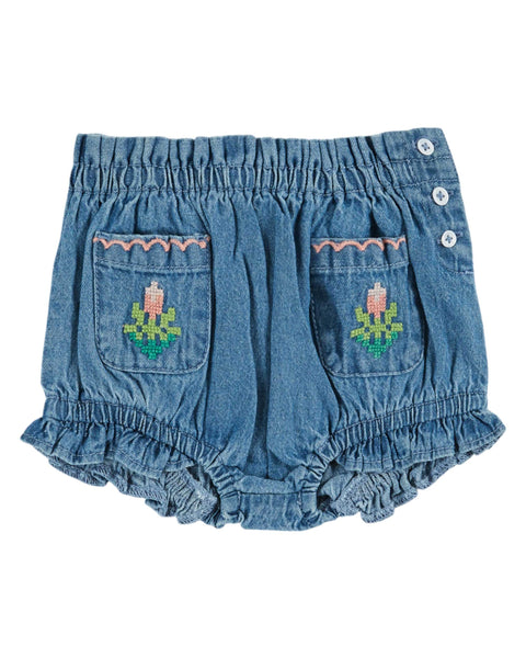 Emile et Ida Light Denim Embroidered Pocket Bloomer