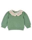 Emile et Ida Baby Olive Crochet Collar Sweatshirt + Floral Legging