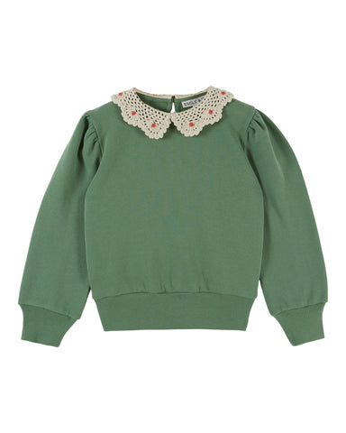 Emile et Ida Olive Crochet Collar Sweatshirt + Floral Legging